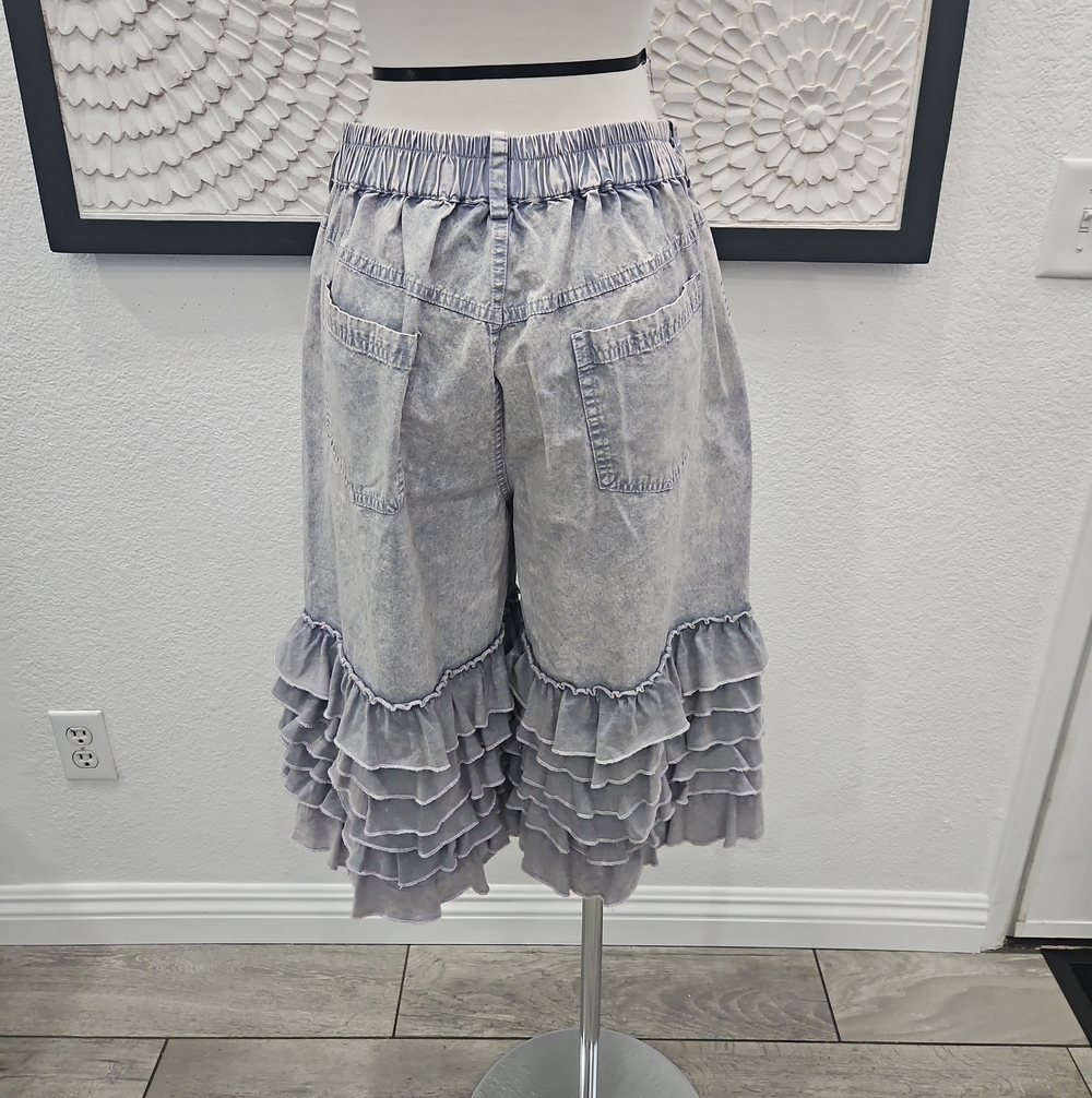 Boho Ruffle Culotte Bloomer Shorts Mineral Wash - Picture 5 of 9